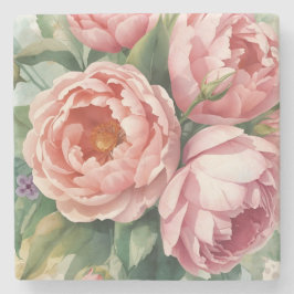 Posavasos De Piedra Flores grandes rosadas vintage