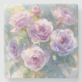 Posavasos De Piedra Flores Impresionistas de Rosas Purpura Claro