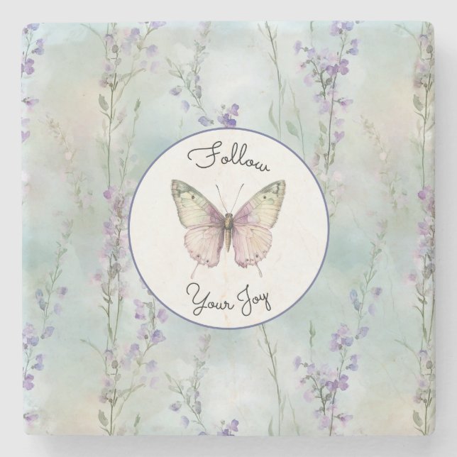 Posavasos De Piedra Flores lilas bonitas románticas (Anverso)
