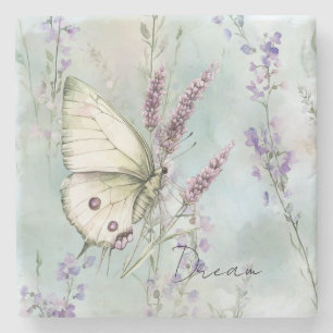 Posavasos De Piedra Flores Mariposa Sueño Púrpura Romántico