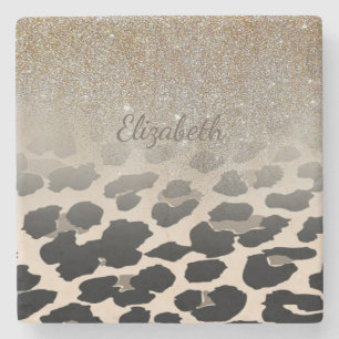 Posavasos De Piedra Flores modernas lindas en estampado de leopardo-pe