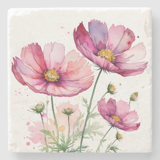 Posavasos De Piedra Flores moradas de cosmos (Anverso)