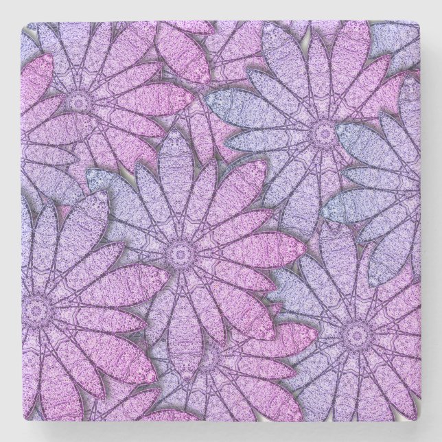 Posavasos De Piedra Flores Moradas Divertidas (Anverso)