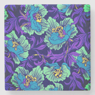 Posavasos De Piedra Flores moradas y azules William Morris