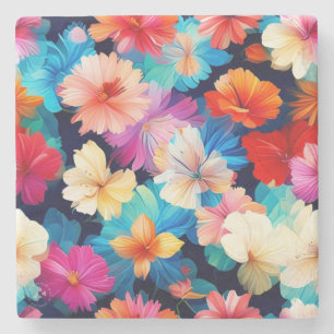 Posavasos De Piedra Flores multicolores florales patrón-37566