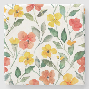 Posavasos De Piedra Flores Naranjas Amarillas