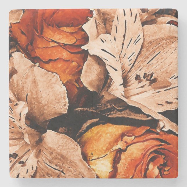 Posavasos De Piedra Flores otoñales (Anverso)