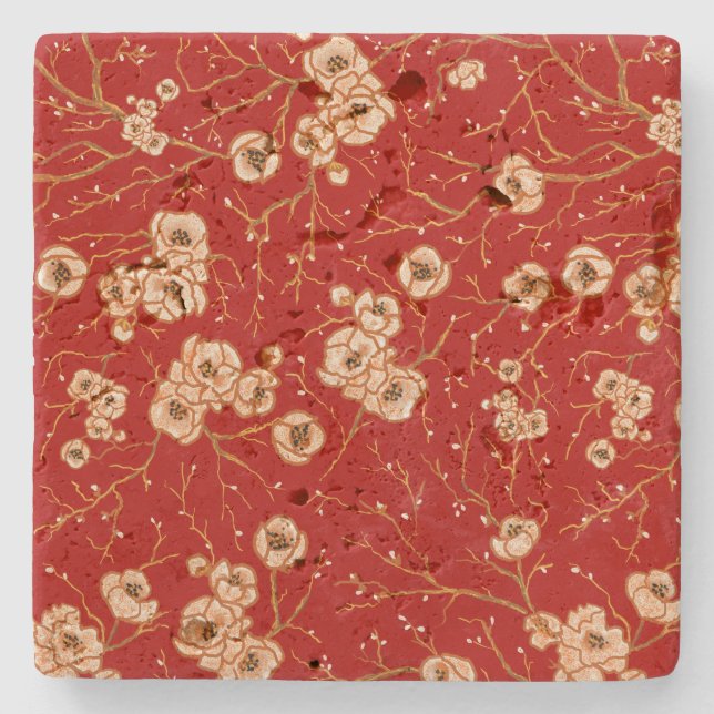 Posavasos De Piedra Flores pequeñas con motivos rojos (Anverso)