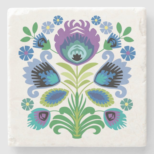 Posavasos De Piedra Flores populares polacas moradas (Anverso)