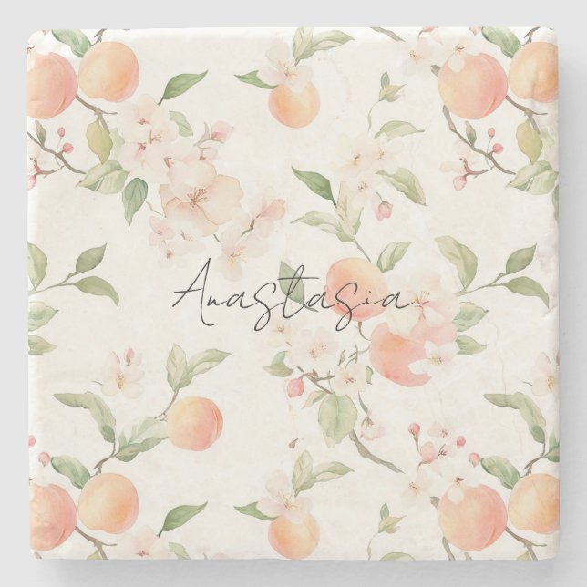 Posavasos De Piedra Flores Pretty Peaches (Anverso)