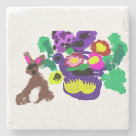 Posavasos De Piedra Flores primaverales Alegría de conejo