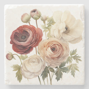 Posavasos De Piedra Flores Ranunculus de Crema Borgoña