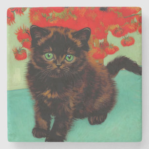 Posavasos De Piedra Flores rojas de gato negro Van Gogh