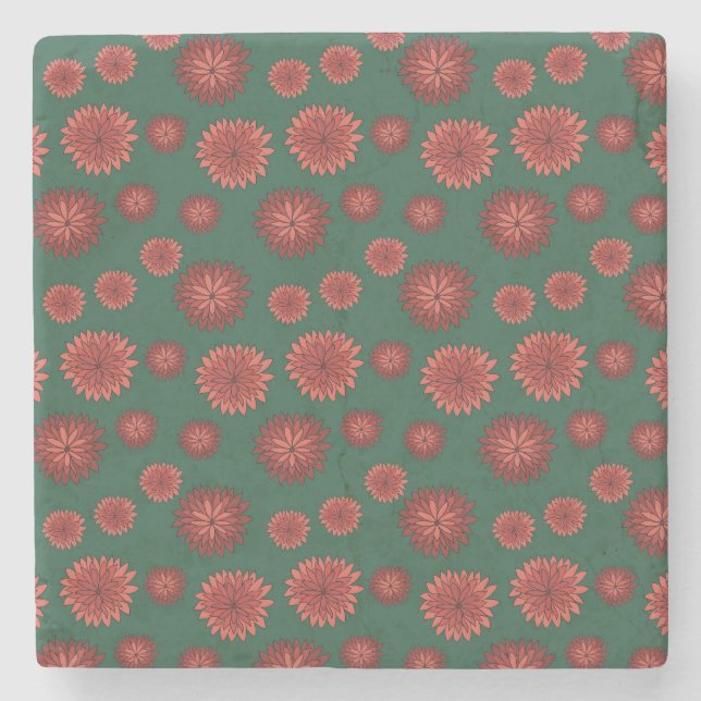 Posavasos De Piedra Flores rojas sobre un fondo verde (Anverso)