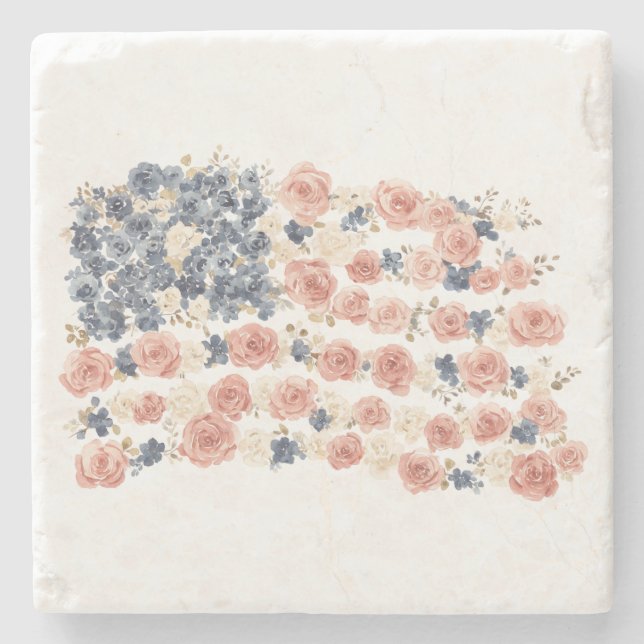 Posavasos De Piedra Flores Rojo Blanco Azul (Anverso)