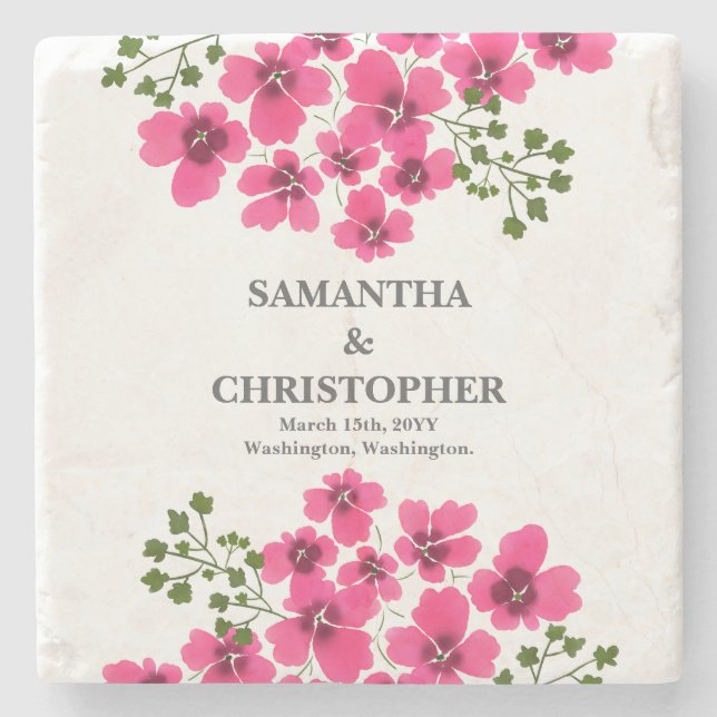 Posavasos De Piedra Flores rosadas acuarela-53431 (Anverso)