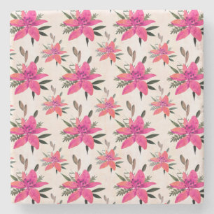 Posavasos De Piedra Flores rosadas diseño de patrón floral