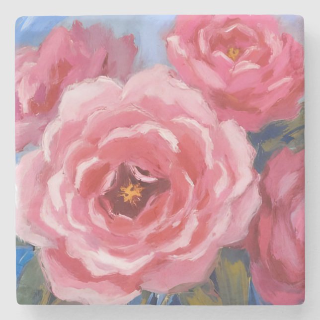 Posavasos De Piedra Flores rosas (Anverso)