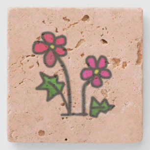 Posavasos De Piedra Flores rosas dulces dibujadas