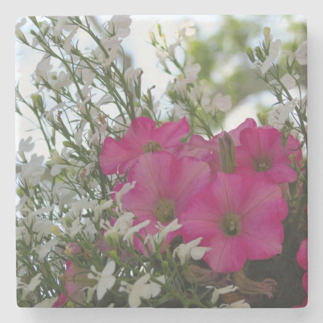 Posavasos De Piedra Flores rosas y blancas - Viñedo de Martha (Anverso)