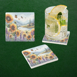 Posavasos De Piedra Flores salvajes y lavanda