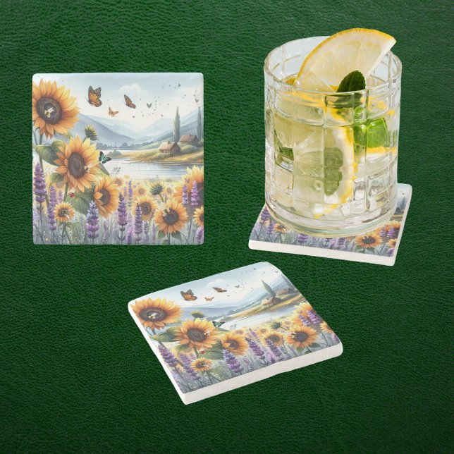 Posavasos De Piedra Flores salvajes y lavanda (Subido por el creador)