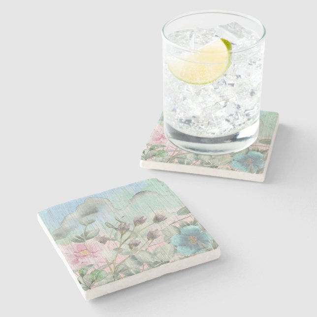Posavasos De Piedra Flores silvestres de acuarela rusa (Lateral)