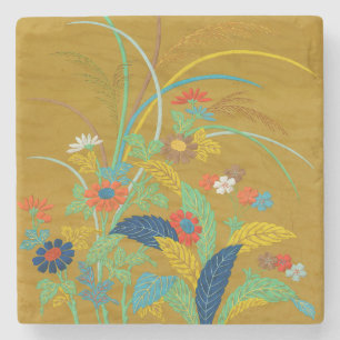 Posavasos De Piedra Flores silvestres florales japonesas vintage G.A. 