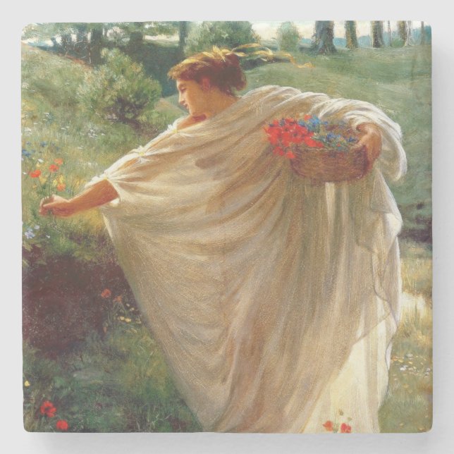 Posavasos De Piedra Flores silvestres (por Edward Poynter) (Anverso)