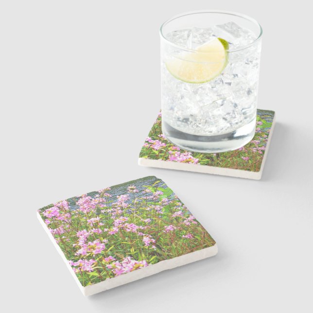 Posavasos De Piedra Flores silvestres, río, rosa, floral (Lateral)