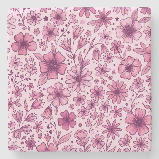 Posavasos De Piedra Flores silvestres rosadas lindas (Anverso)