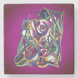 Posavasos De Piedra Flores , sobre un fondo morado.