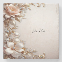 Posavasos De Piedra Flores suaves de color rosa y blanco sobre piedra