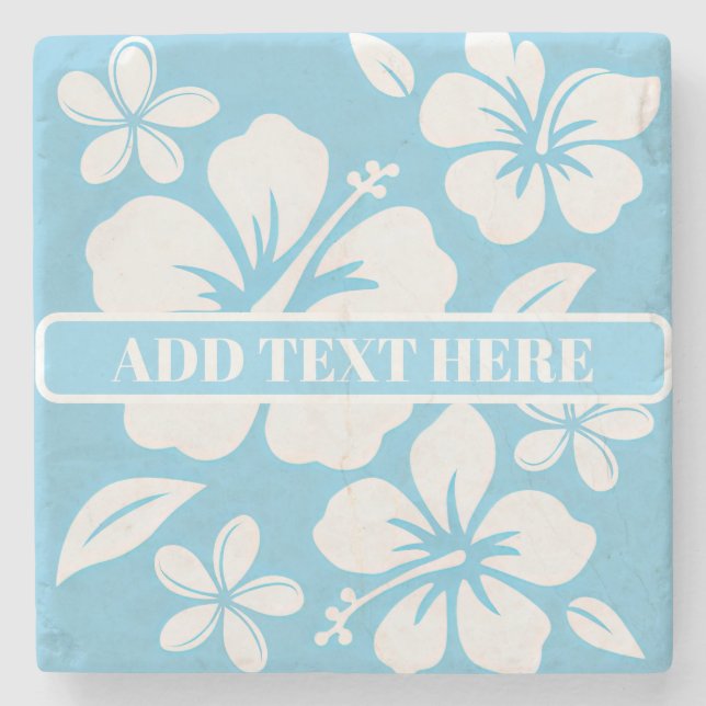 Posavasos De Piedra Flores tropicales de playa azul (Anverso)