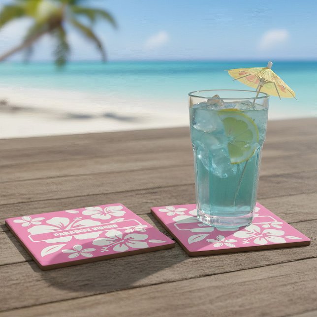 Posavasos De Piedra Flores Tropicales De Playa Rosa (Tropical Pink Beach Coasters)