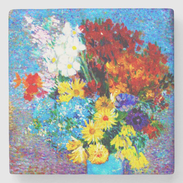 Posavasos De Piedra Flores Van Gogh en una maleta azul (Anverso)