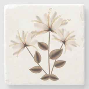 Posavasos De Piedra Flores verdes rusas abstractas marfileñas