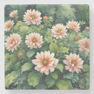 Posavasos De Piedra Flores Verdor Acuarela Elegante