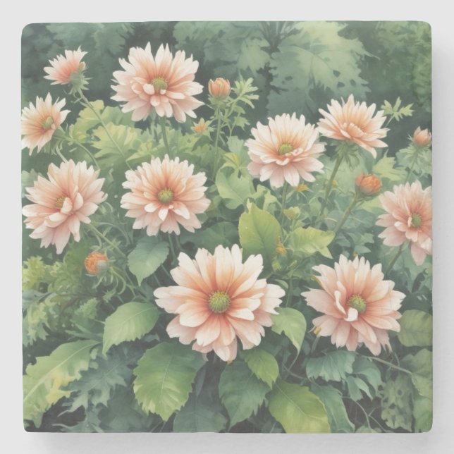 Posavasos De Piedra Flores Verdor Elegante Acuarela (Anverso)