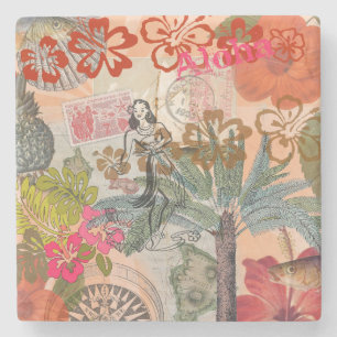 Posavasos De Piedra Flores Vintage Hula Coloridas Hawaianas Tropicales