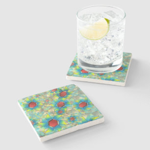 Posavasos De Piedra Flores virtuales diferentes, pétalos azules sobre