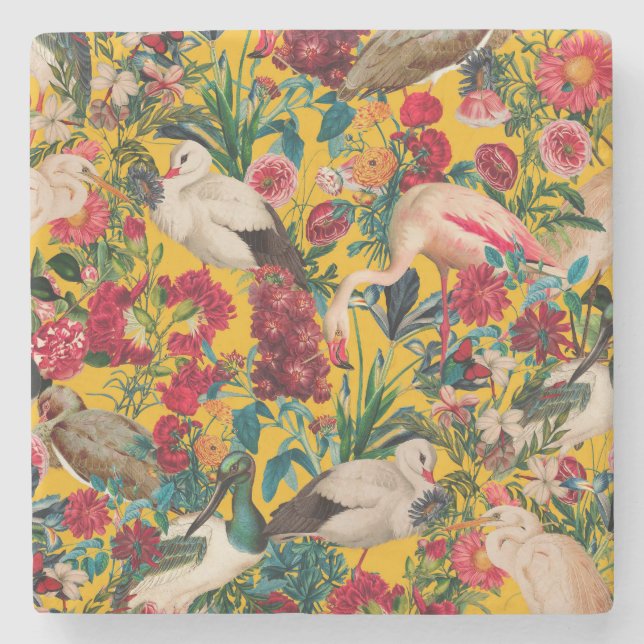 POSAVASOS DE PIEDRA FLORES Y AVES XVIII (Anverso)