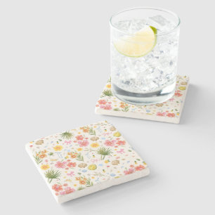 Posavasos De Piedra Flores y conchas de la costa tropical dibujadas a 