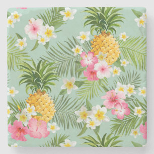 Posavasos De Piedra Flores y piñas tropicales