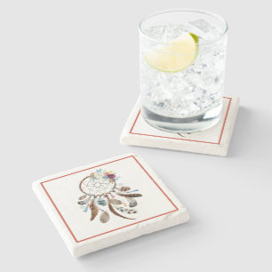 Posavasos De Piedra Flores y plumas tribales Dreamcatcher