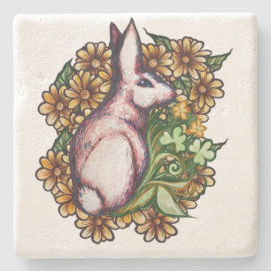 Posavasos De Piedra Flower Clover Rabbit Cute Rabbits arte conejo