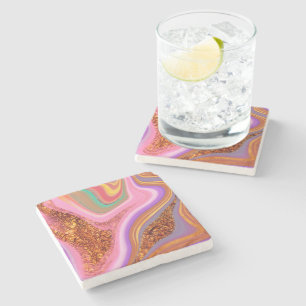 Posavasos De Piedra Flujo de Cuarzo Rosa