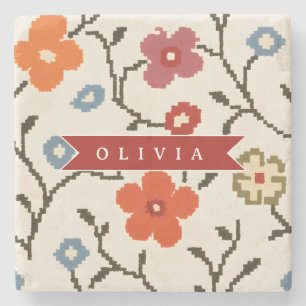 Posavasos De Piedra Folk Escandinavo Boho Vintage Floral Personalizado