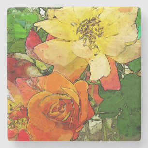 Posavasos De Piedra fondo colorido 2 del vintage floral del arte