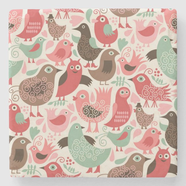 Posavasos De Piedra fondo con los pájaros lindos (Anverso)